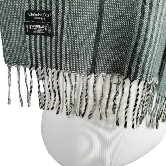 Christian Dior Monsieur: Vintage Plaid Scarf Stone Gray Red - Picture 3 of 9